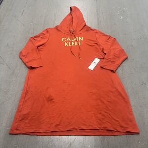 Calvin‎ Klein Women's Oversized Orange Drawstring Pullover Hoodie 2X NWT